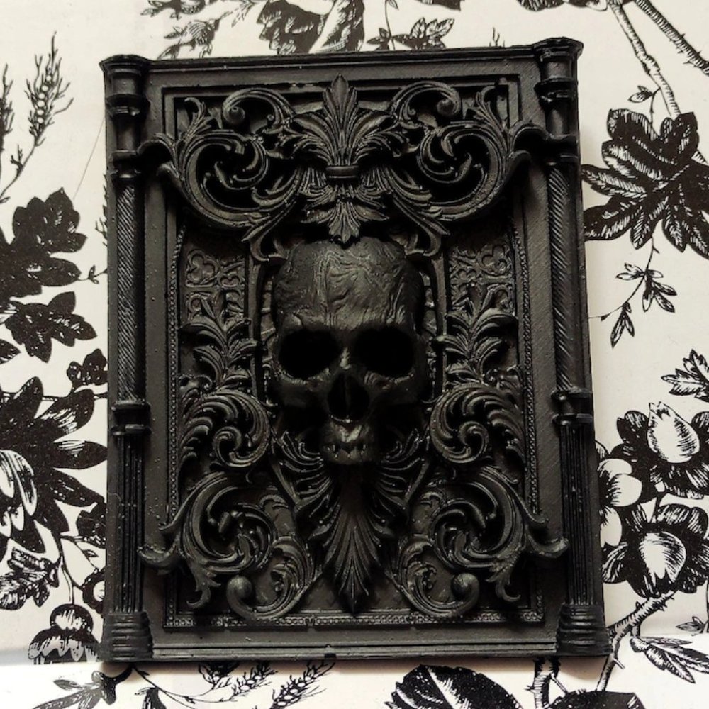 4.5" Victorian Gothic Skull Wall Plaque • Realistic 3D Replica Wall Hanging